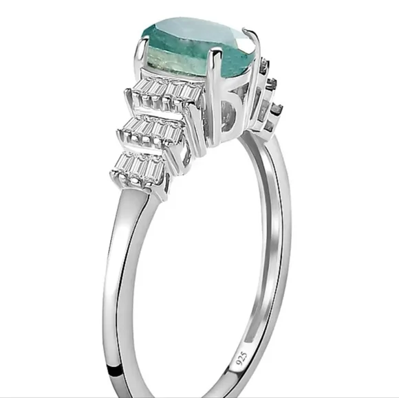 RARE Natural Grandidierite & Diamond Baguettes in Platinum/925 Ring Size 7! - Picture 3 of 5